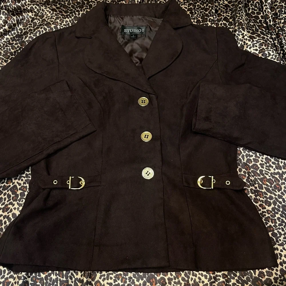 Y2k Studio 1 Brown Faux Suede Blazer Top